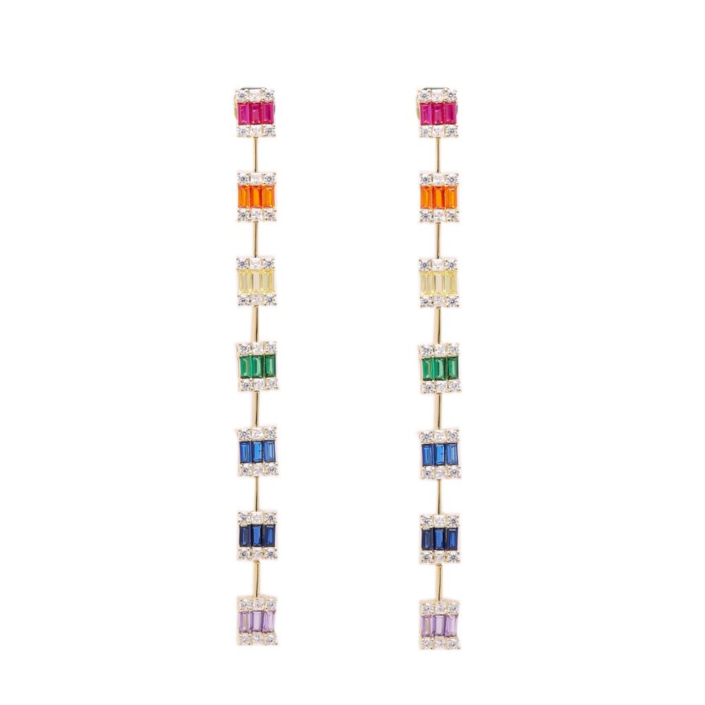 Long Dangle Earrings Sterling Silver Multi color cz